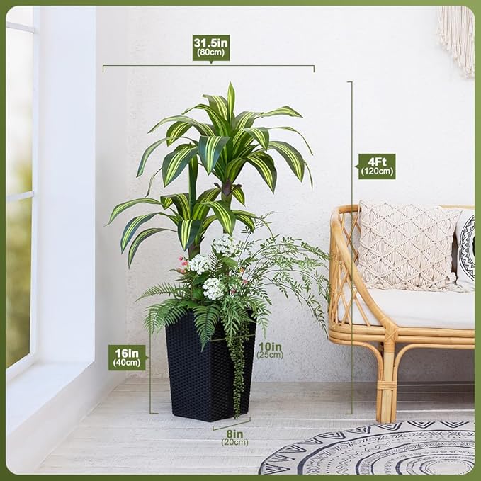 Artificial Dracaena Tree 4ft Artificial Plants Indoor UV Resistant, Dracaena Fake Plants with Multiple Plants in Black Tall Planter for Indoor Outdoor Decoration (2 Pack)