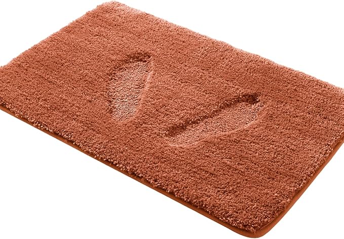 YHF Bathroom Rugs 24" X 47", Extra Thick & Soft Microfiber Shaggy, Machine Washable Bath Mats, Absorbent Bath Rugs, Non-Slip Rubber Backing Bath Mat for Bathroom Floor, Tub and Shower, Rust