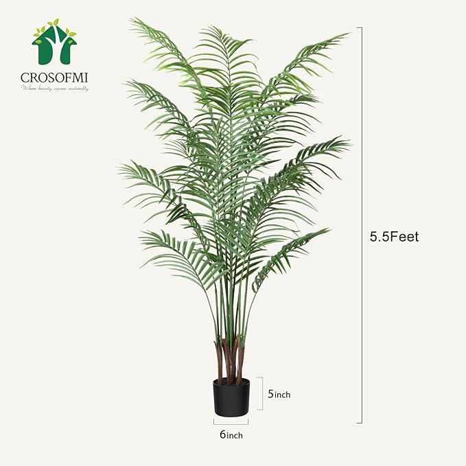 Artificial Palm Tree 5.5Ft Faux Dypsis Lutescens-Tall Fake Plants with Adjustable Branches,No Maintenance,Tropical Palm Tree for Indoor Decor - Ideal for Living Room,Office,Commercial Spaces,2pcs