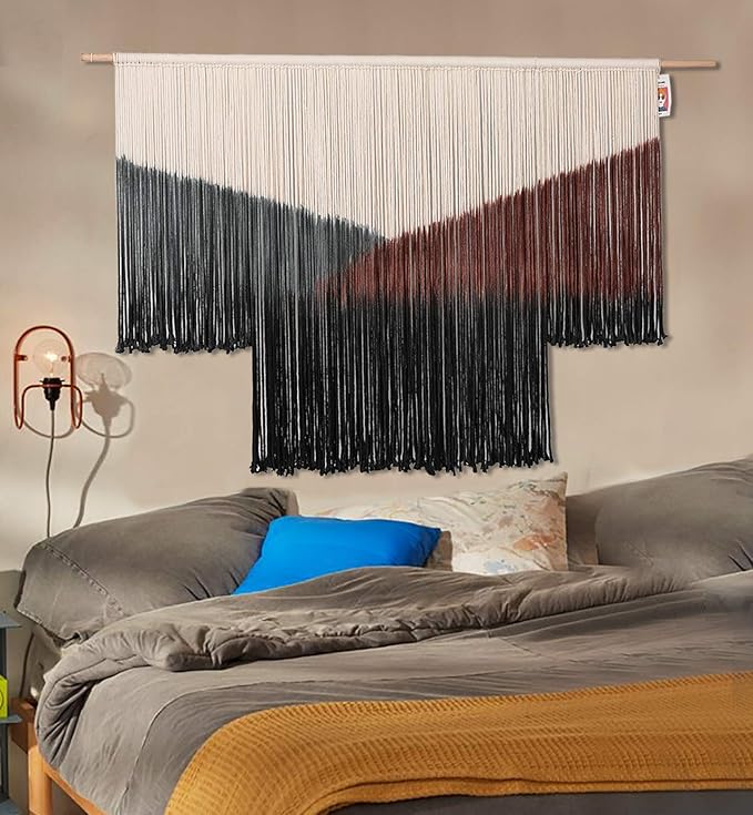 Macrame Wall Hanging Large Black Tie-Dye Geometric Décor Bohemian Yarn Tapestry Home Boho Wall Décor 59"Wx35"L