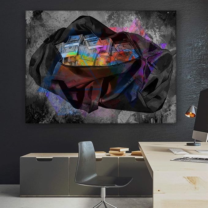 Office Motivational Canvas Print Money Bag Success Wall Decor Modern Art Dollars Decoration Motivation Entrepreneur Inspirational Pop Arts (24" x 36")