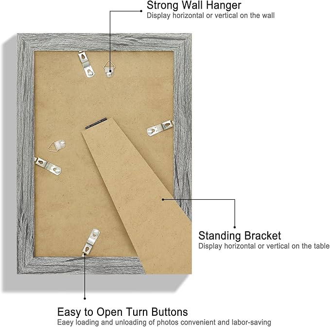6x9 Picture Frame Set of 2, Made of Real Glass and Rustic Grey Wooden Frame - 6 by 9 Photo for Wall or Tabletop Display