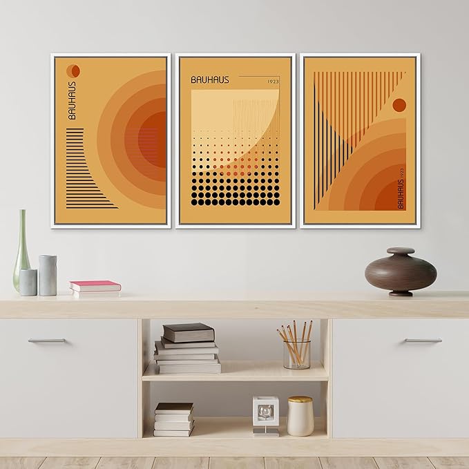 MUDECOR Framed Canvas Print Wall Art Bauhaus Art Prints Abstract Mid Century Modern Wall Art Minimalist Decor for Bedroom - 24"x36"x3 White