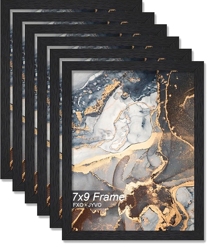 Engineered Wood 7x9 Picture Frame Set of 6, Black Frame for 7 x 9 Inch Picture Poster Photo, Light Weight 7 by 9 Frame with Wood-grain for Wall - 6 Pack/Black/7"x9"