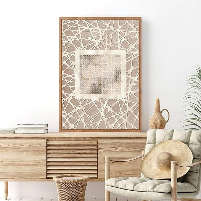 Large Boho Neutral Geometric Framed Canvas Wall Art,Modern Circle Square and Rhombus Wall Decor,Minimalist Shapes Artwork,Abstract Mid Century Art Print For Living Room,Bedroom,Office-24"x36"x3