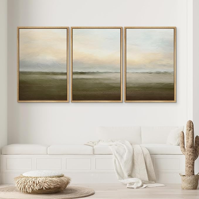 SIGNWIN Framed Canvas Print Wall Art Set Pastel Sunset Country Farmland Landscape Nature Abstract Illustrations Fine Art Decorative Nordic Rustic for Living Room, Bedroom, Office - 16"x24"x3 Natural