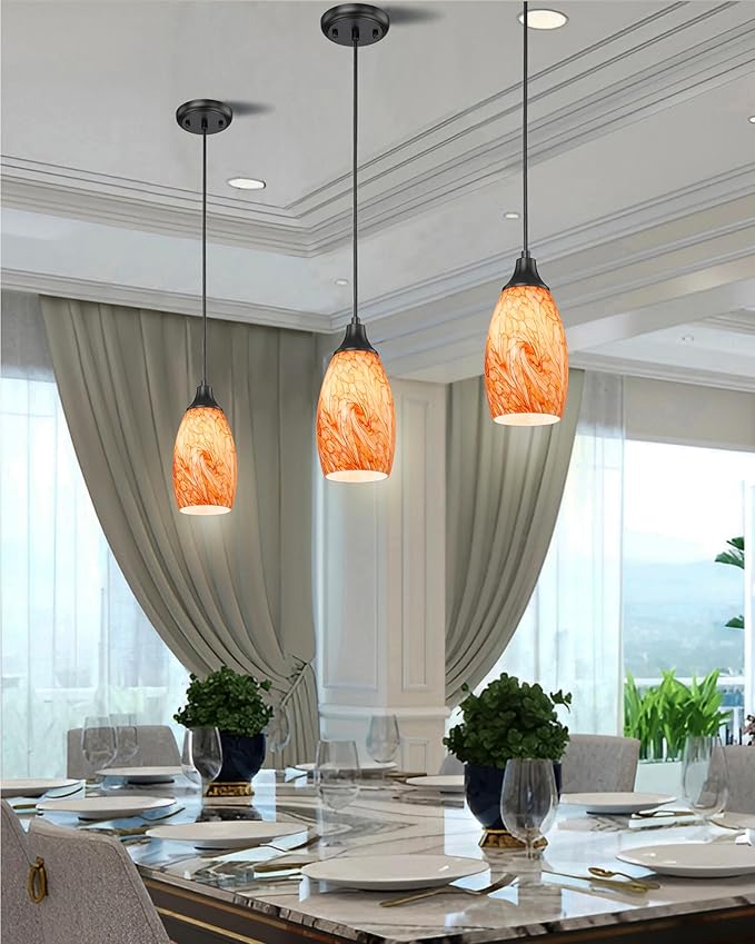 mini Pendant Lights for Kitchen Island Pendant Replacement Art Glass Shades with Black Adjustable Cord Glass Pendant Lighting for Kitchen Counter,Hallway,Dining Room,Bathroom