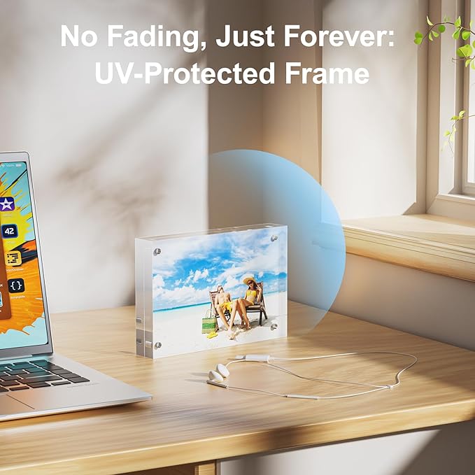3 Pack 8x8 Acrylic Picture Frames - 20% Thicker Double Sided Magnetic Frame with UV Protection - Freestanding Clear Frameless Display for Tabletops - Modern Photo Frame Set for Home & Office Decor