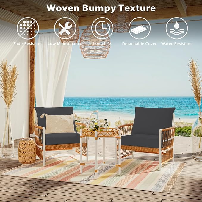 Sundale Outdoor Olefin Deep Seat Cushion Set of 2, Patio Chair Cushion and Pillow, Water-Resistant Sectional Sofa Pad with Straps Medium Gray, 24 x 24 x 4 Inches