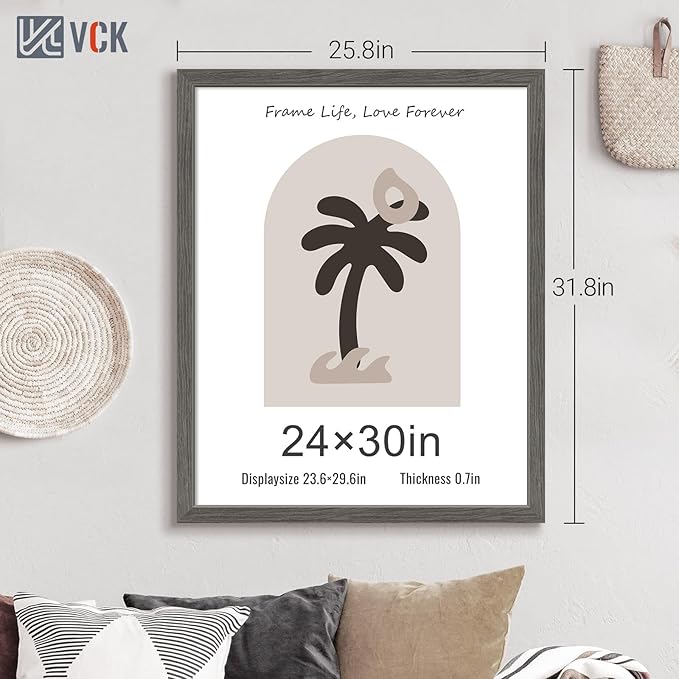 VCK 24x30 Frame Set of 5, Gray Solid Wood Poster Picture Frame, Exclusive Wood Grain, Wall Mounting Hanging