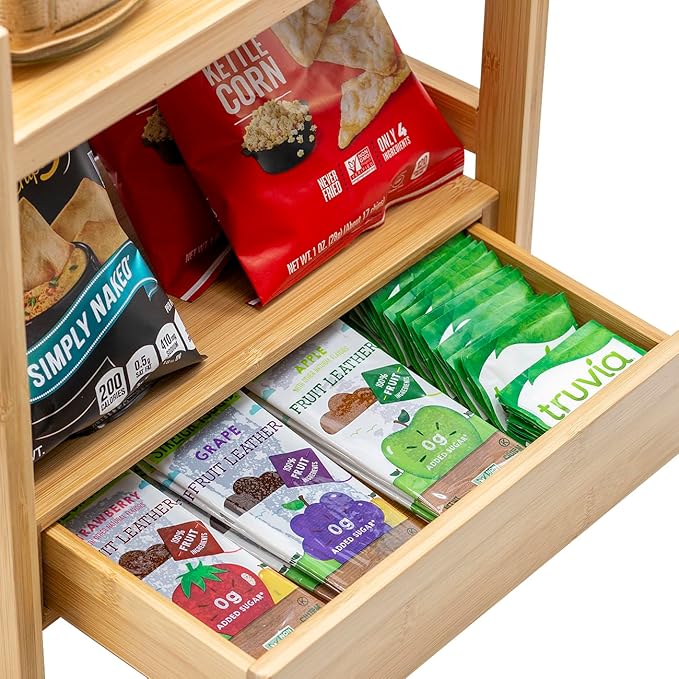Sorbus Bamboo Bathroom Counter Organizer – 2-Tier Shelf with Hidden Drawer for Vanity, Matcha Station, Bathroom Sink Organizer Countertop, Kitchen & Office Storage (13″ L x 6.5″ W x 12.6″ H)