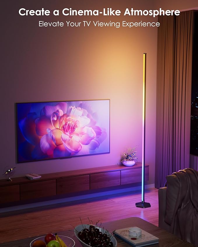 Corner Floor Lamp, 65" RGB Color Changing Mood Light with Remote Control, Dimmable LED Corner Lamp with Music Sync, Modern Floor Lamp for Living Room Gaming Room