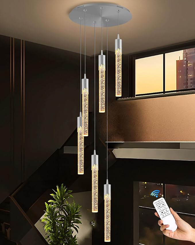 Flashing God Pendant Lights Kitchen Island 6-Lights Pendant Chandelier for Dining Room Hallway Stairwell,Modern Chrome Crystal Ceiling Light LED Dimmable 2700K-6000K