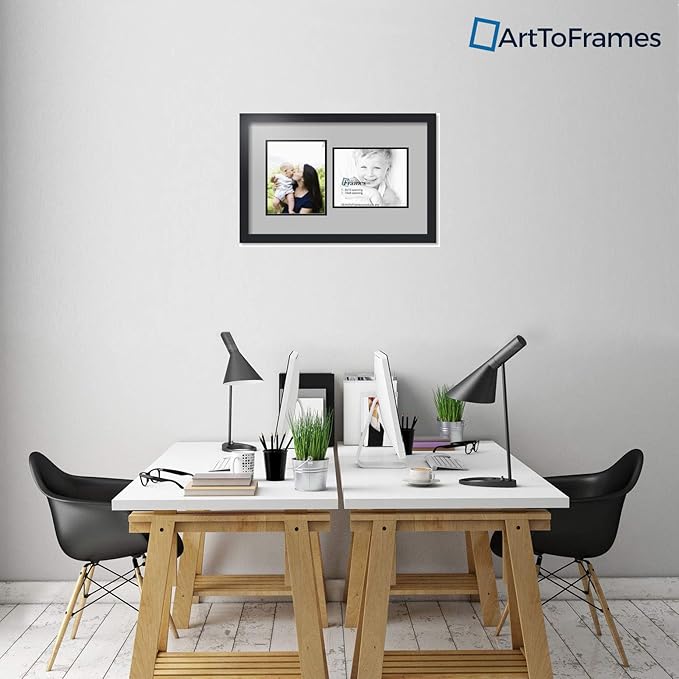 ArtToFrames Collage Photo Frame Double Mat with 2 - 8x10 Openings and Satin Black Frame