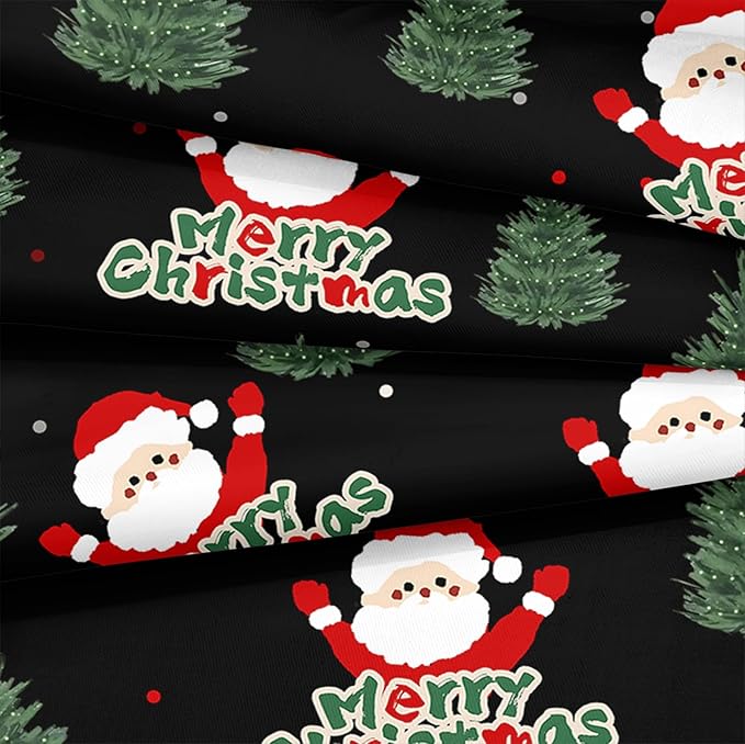 Bedorm Green Christmas Tree Comforter Santa Claus Bedding Set Merry Xmas Holiday Bedroom Decor White Snowflake Black Winter Comforter Set Queen Size