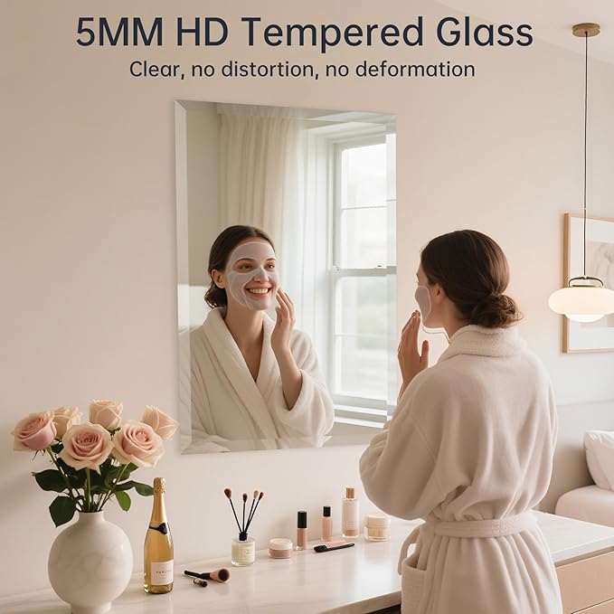 22x30 Inch Frameless Wall Mirror with 1" Beveled Edge, Frameless Rectangle Mirror for Bathroom, Vanity, Living Room