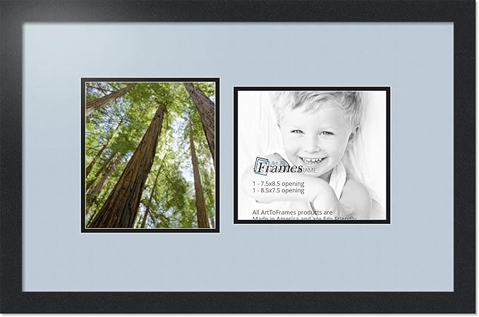 ArtToFrames Collage Photo Frame Double Mat with 2 - 7.5x8.5 Openings and Satin Black Frame