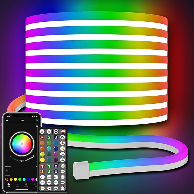 AILBTON 50FT Led Neon Rope Lights Control with App/Remote,Flexible Led Rope Light,Multiple Modes,IP65 Outdoor RGB Lights Waterproof,Music Sync Gaming Led Neon Strip Light for Bedroom Decor (32.8FT)