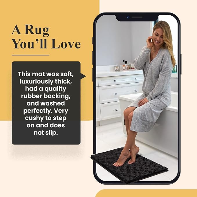 MAYSHINE Plush Shaggy Chenille Bath Mat | Extra Soft, Super Absorbent, Non-Slip Bathroom Rug | Fluffy Microfiber, Area Rug Sets for Bathroom Floor, Kitchen, Living Room | 47"x27" | White