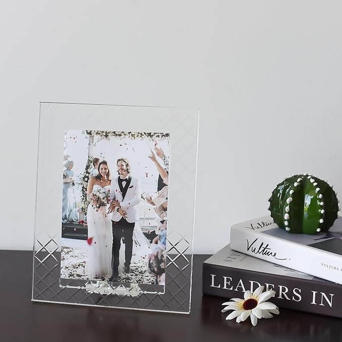 5''x 7'' Crystal Picture Frame for Wedding, Elegant Photo Frame for Home & Office Decor, Decorative Design for Tabletop Display, Includes Luxury Gift Box (5x7Inch)