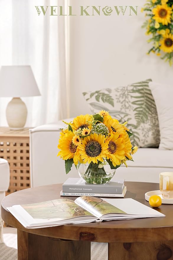 WELL KNOWN Sunflower Decor Arrangement as Table Centerpieces, Artificial Flowers in Vase for Home Decor Sunflower Centerpieces for Table and Kitchen Decor