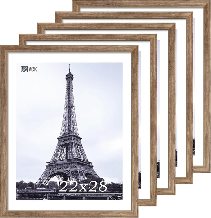 VCK 22x28 Frame 5 Pack - Brown Walnut, Natural Textured Solid Wood Poster Picture Frame, Wall Mounting Hanging