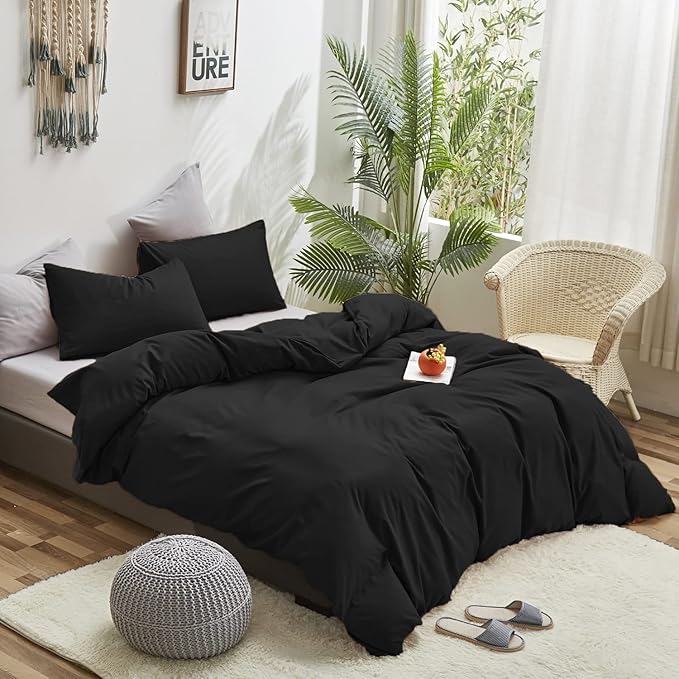 Luxlovery Black Comforter Set Twin Teen Kids Boys Solid Black Bedding Comforter Twin Size Dark Color Quilts Blanket Soft Breathable Lightweight Fluffy Comforter Set Twin Size