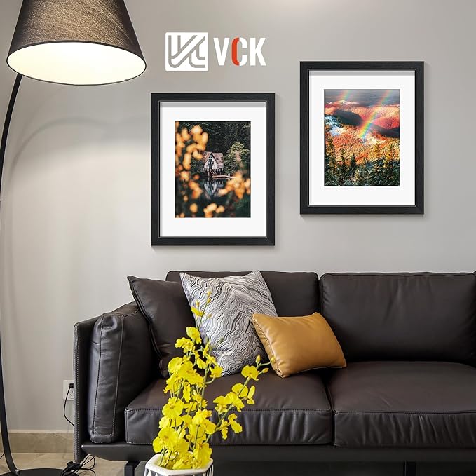 VCK 16x20 Picture Frame Set of 2 Display Pictures 11x14 with Mat or 16x20 Without Mat, Wall Gallery Poster Frames,Horizontal and Vertical Formats Black