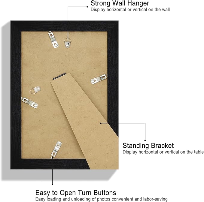 6x9 Picture Frame Set of 2, Made of Real Glass and Rustic Black Wooden Frame - 6 by 9 Photo for Wall or Tabletop Display