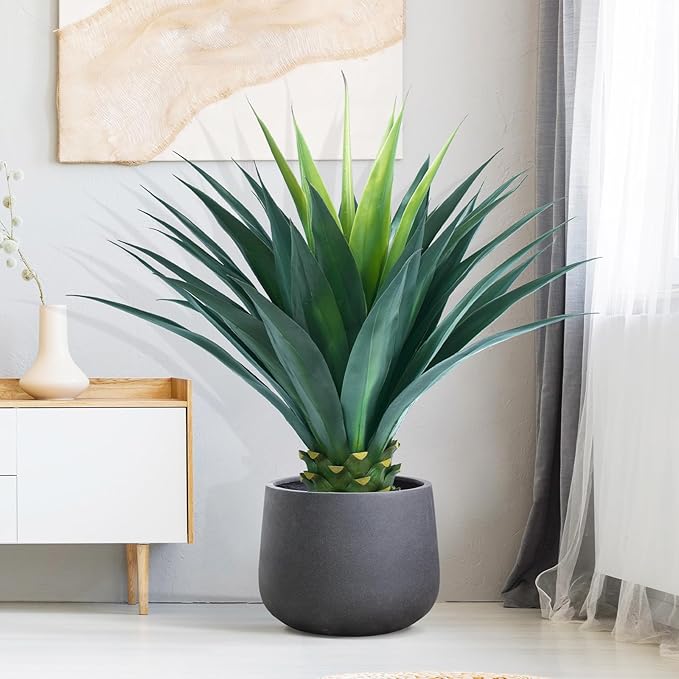 3.5ft Artificial Agave Plant, 42 Inch Tall Faux Agave Plants in Black Pot, Fake Floor Plant Outdoor Indoor for Front Porch Patio Home Office Door Step Hotel Desert Style Decor 1PCS