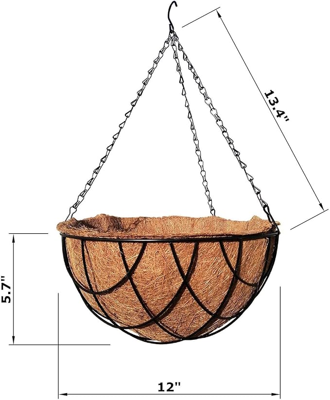 MTB SUPPLY Garden Hanging Baskets 12 Inches - Vintage Geo with Coco-Liner, Pack of 4 Hanging Planter