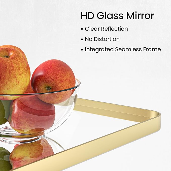Bathroom Mirror 24x36 inch, Rustproof Aluminum Metal Framed Mirror for Wall, Matte Gold Bathroom Vanity Mirror, Shatterppoof Mirror, Living Room, Hanging or Leaning Horizontal or Vertical