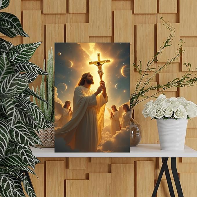 Christian Wall Art Print, Religious Scripture Biblical Decor, Faith-Based Inspirational Landscape with Cross, Digital Printed Canvas Poster for Church, Home Chapel, Prayer Room Decor