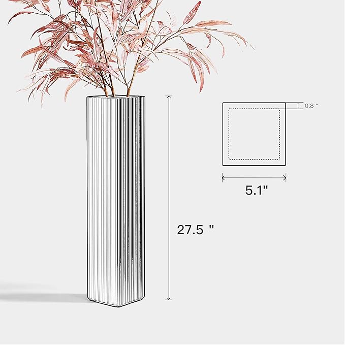 Tall Floor Vase 27.5 Inch Gold Resin Modern Elegant Vase for Entryway Fireplace Decor Lightweight Rectangle Skinny Narrow Centerpiece Sturdy