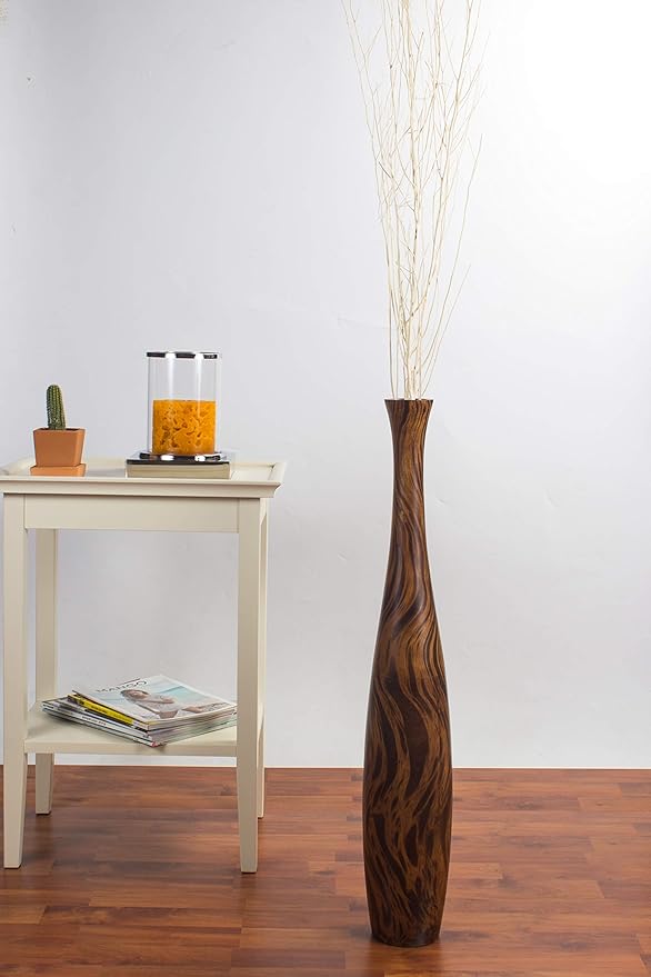 Leewadee Large Brown Light Brown Home Decor Floor Vase – Wooden 26 inches Tall Farmhouse Decor Flower Holder for Fake Plant and Pampas Grass