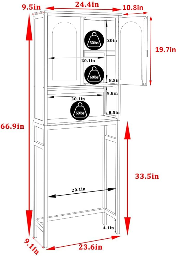 MUPATER 66.9'' Bamboo Over The Toilet Storage Cabinet, Bathroom Space Saver, U-Shaped Door with Rattan Surface, Over Toilet Bathroom Organizer with Open Storage Shelf, Natural