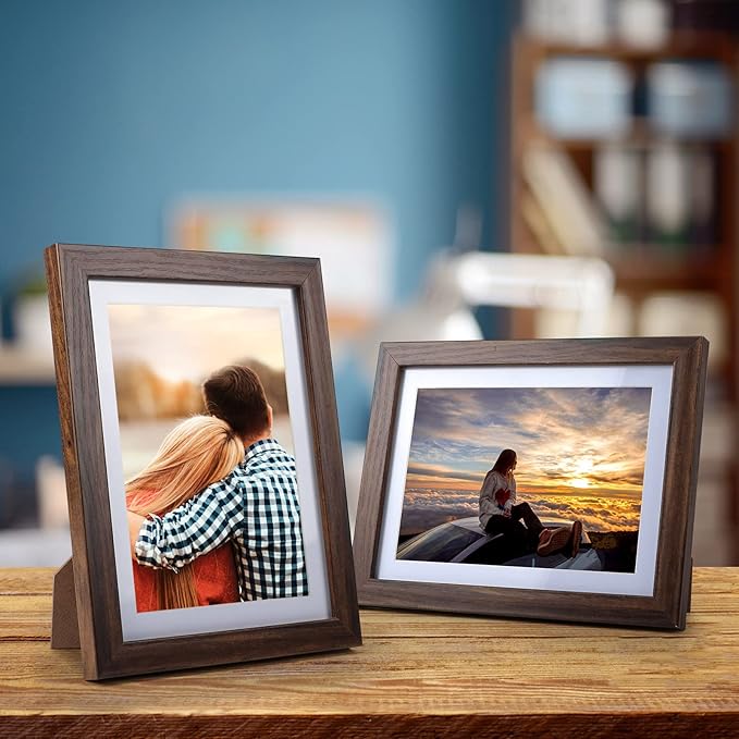Giftgarden Brown 5x7 Picture Frame Set of 4, 6x8 Matted to 5x7 Photo Rustic Walnut Frames with Mat for Wall or Tabletop
