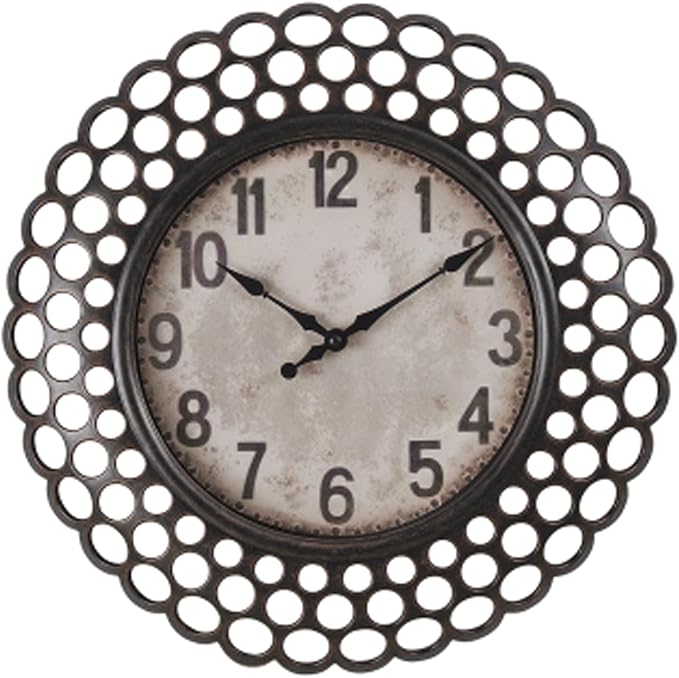16 Inch Retro Metal Wall Clock, Silent Non-Ticking Battery Operated Round Vintage Clock Decorative for Living Room, Kitchen, Bedroom Decor,Black Arabic Number