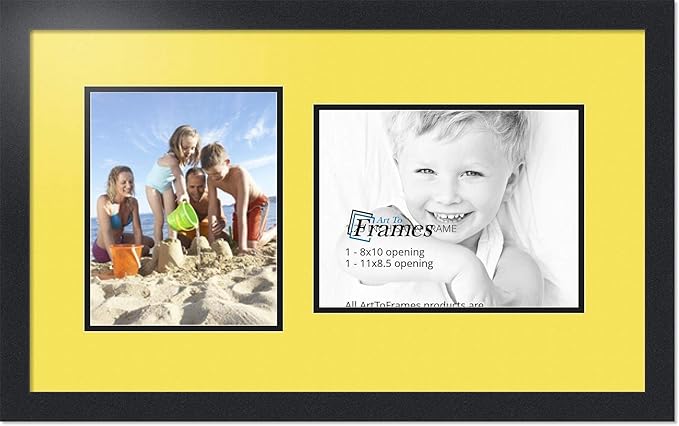 ArtToFrames Collage Photo Frame Double Mat with 1 - 8.5x11^ 8x10 Openings and Satin Black Frame