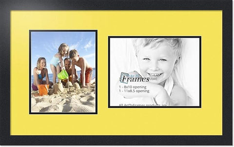 ArtToFrames Collage Photo Frame Double Mat with 1 - 8.5x11^ 8x10 Openings and Satin Black Frame