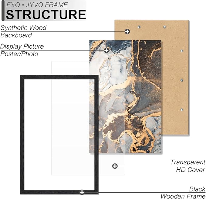 Engineered Wood 15x23 Picture Frame Set of 6, Black Frame for 15 x 23 Inch Picture Poster Photo, Light Weight 15 by 23 Frame with Wood-grain for Wall - 6 Pack/Black/15 x23