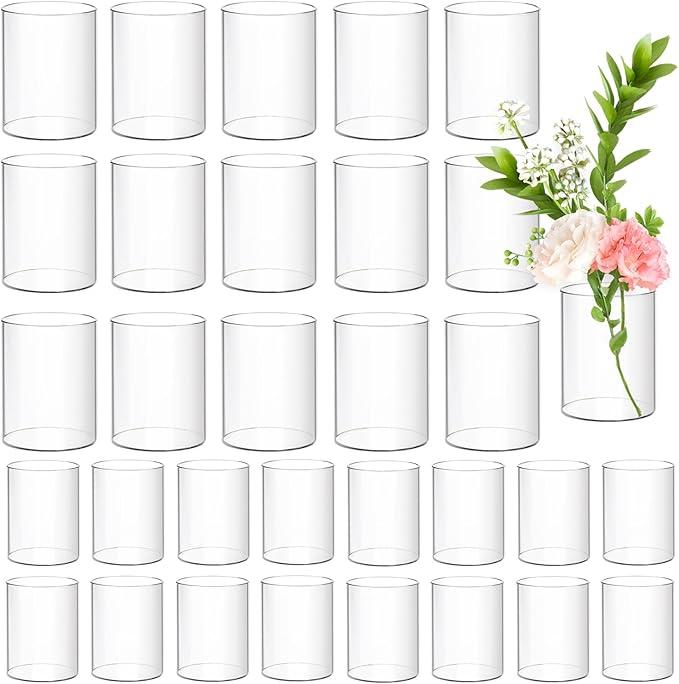 32 Pack Acrylic Vases, 6 inch and 4 inch Clear Cylinder Acrylic Plastic Flower Vase Bulk Unbreakable Plastic Vases for Centerpiece Home Wedding Decor (16pcs 6in +16pcs 4in)