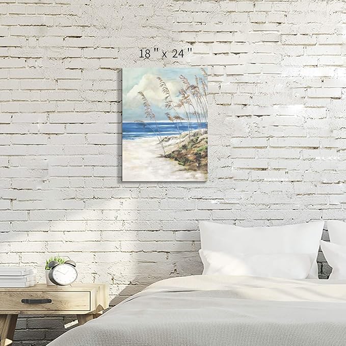 ARTISTIC PATH Abstract Beach Wall Art Picture: Blue Ocean Artwork Seaside Painting Print on Canvas for Office (24" W x 18" H, Multi-Sized)