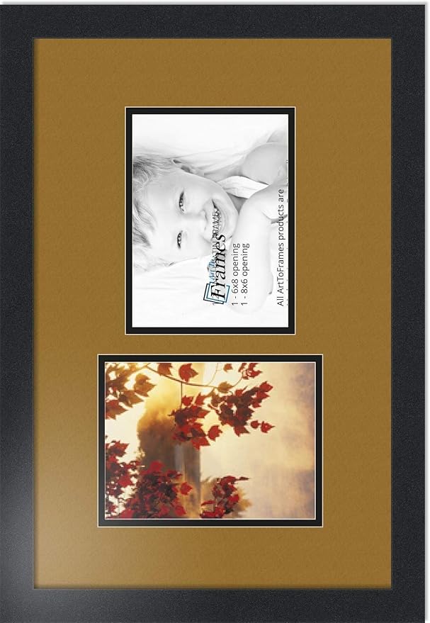 ArtToFrames Collage Photo Frame Double Mat with 2-6x8 Openings with Satin Black Frame and El Dorado mat.