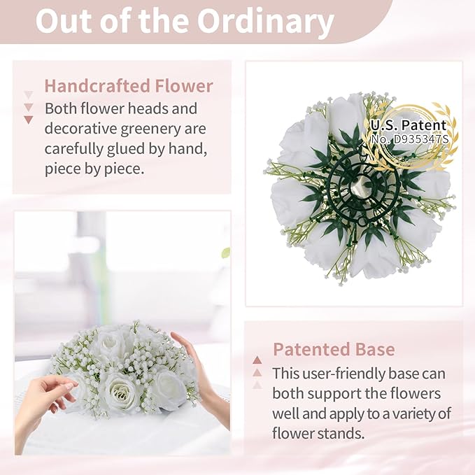 NUPTIO Baby Breath Flower Balls: 2 Pcs 8.6 inch Diameter White Artificial Rose Fake Arrangement Bouquet Wedding Centerpieces Event Party Tables Decorations