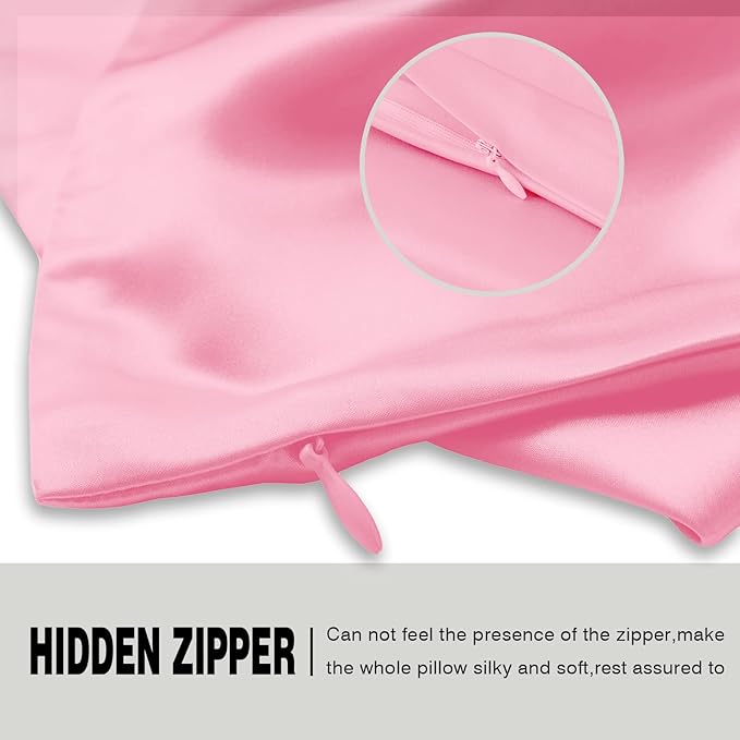 Mulberry Silk Pillowcase for Hair and Skin Pillow Case with Hidden Zipper Soft Breathable Smooth Cooling Silk Pillow Covers for Sleeping (Pink, King（20"X 36"）)