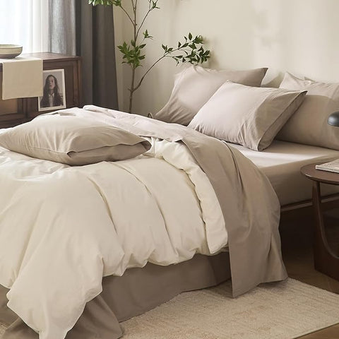 100% Cotton 6-Piece King Size 108" x 102" Bedding Set - Fitted Sheet, Flat Sheet & 4 Pillowcases with 17" Deep Pocket,Soft Breathable Bed Sheets for Cozy Sleep,Linen Grey