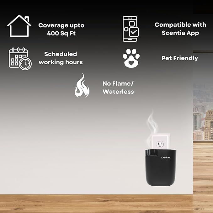 Smart Plug-in Diffuser with App Control | Waterless Cold Air Diffuser | W Hotel-Inspired Scent Included | 500 Sq. Ft. Coverage | Mother's Day & Housewarming Gift | Black