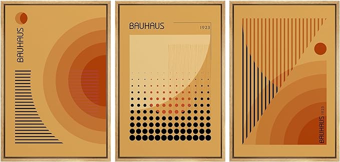 MUDECOR Framed Canvas Print Wall Art Bauhaus Art Prints Abstract Mid Century Modern Wall Art Minimalist Decor for Bedroom - 16"x24"x3 Natural