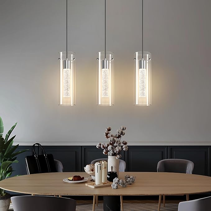 Aipsun Pendant Lights Kitchen Island 3 Pack Crystal Bubble Glass Hanging Light Fixtures 3000K Modern LED Kitchen Pendant Lighting Fixtures Ceiling